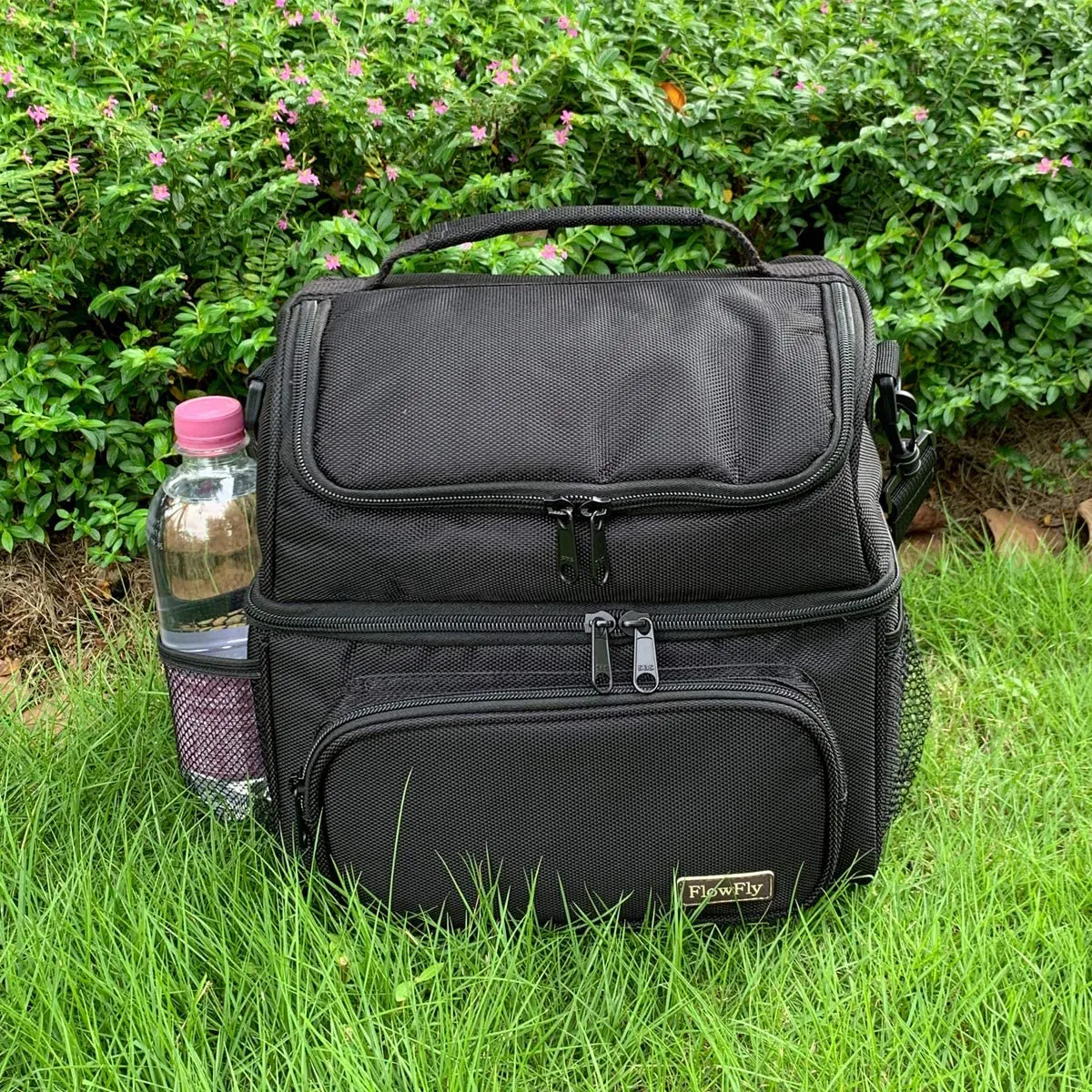 Rynx | Flowfly Double Layer Cooler Bag Insulated Lunch Bag Adult Lunch Box Large Tote Bag For Men, Women, With Adjustable Strap, Front Pocket And Double Large Side Pockets, Pink