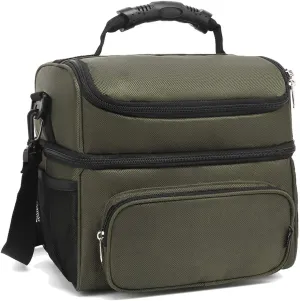 Rynx | Flowfly Double Layer Cooler Insulated Lunch Bag Adult Lunch Box Large Tote Bag For Men, Women, With Adjustable Strap, Front Pocket And Double Large Mesh Side Pockets, Army Green
