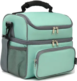Rynx | Flowfly Double Layer Cooler Insulated Lunch Bag Adult Lunch Box Large Tote Bag For Men, Women, With Adjustable Strap, Front Pocket And Double Large Mesh Side Pockets, Medium Aquamarine