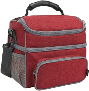 Rynx | Flowfly Double Layer Cooler Insulated Lunch Bag Adult Lunch Box Large Tote Bag For Men, Women, With Adjustable Strap, Front Pocket And Double Large Mesh Side Pockets, Red