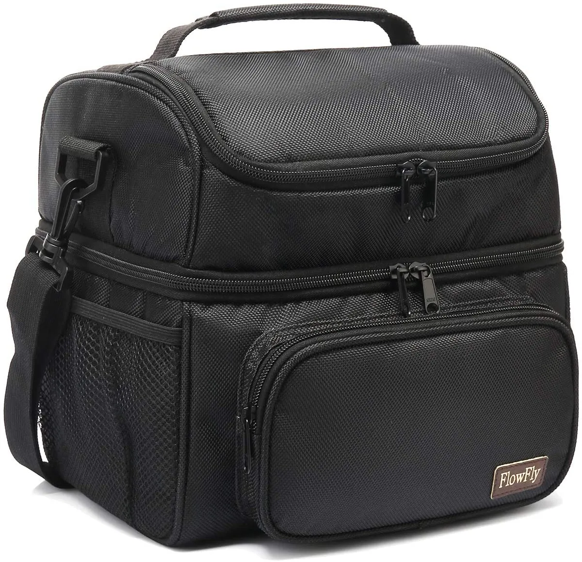 Rynx | Flowfly Double Layer Cooler Insulated Lunch Bag Adult Lunch Box Large Tote Bag For Men, Women, With Adjustable Strap, Front Pocket And Dual Mesh Pockets On The Side, Gray