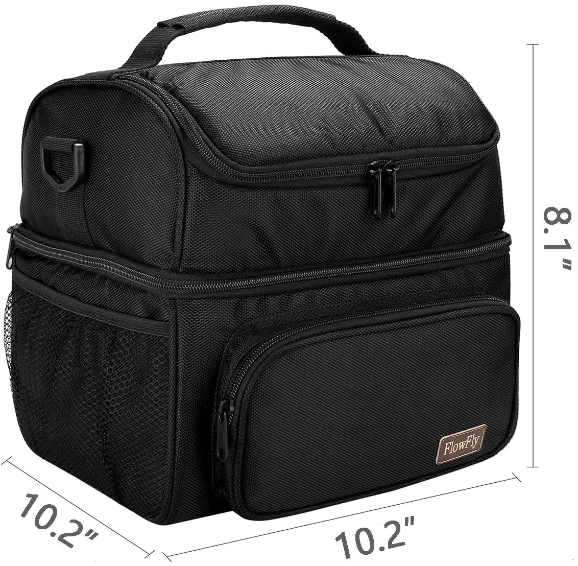Rynx | Flowfly Double Layer Cooler Insulated Lunch Bag Adult Lunch Box Large Tote Bag For Men, Women, With Adjustable Strap, Front Pocket And Dual Mesh Pockets On The Side, Gray