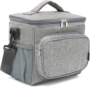 Rynx | Flowfly Insulated Reusable Lunch Bag Adult Large Lunch Box For Women And Men With Adjustable Shoulder Strap, Front Zipper Pocket And Double Large Mesh Pockets, Gray