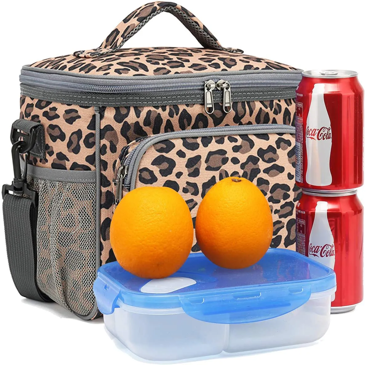 Rynx | Flowfly Insulated Reusable Lunch Bag Adult Large Lunch Box For Women And Men With Adjustable Shoulder Strap Front Zipper Pocket And Double Large Mesh Pockets On The Side, Heart