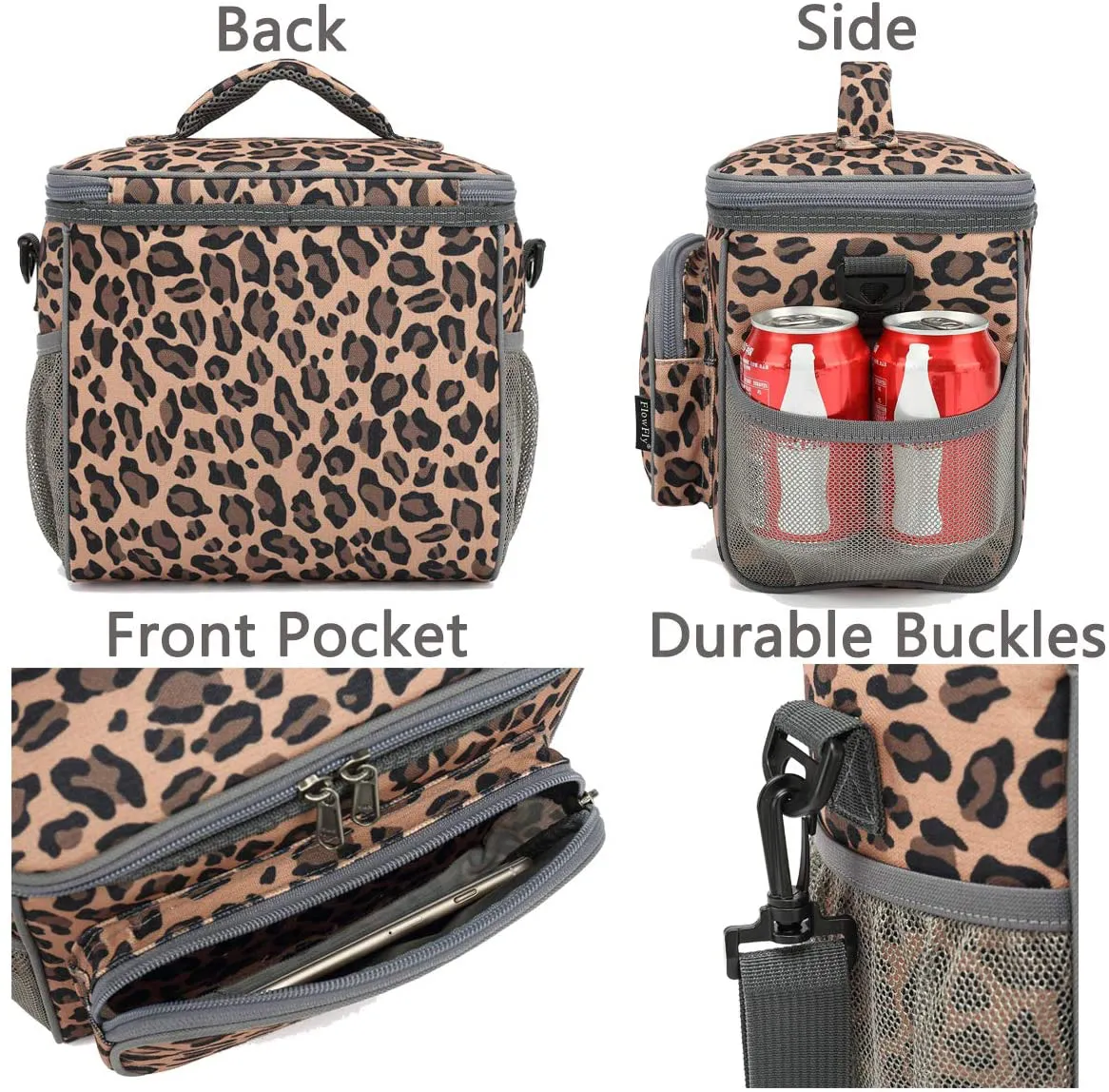 Rynx | Flowfly Insulated Reusable Lunch Bag Adult Large Lunch Box For Women And Men With Adjustable Shoulder Strap Front Zipper Pocket And Double Large Mesh Pockets On The Side, Heart