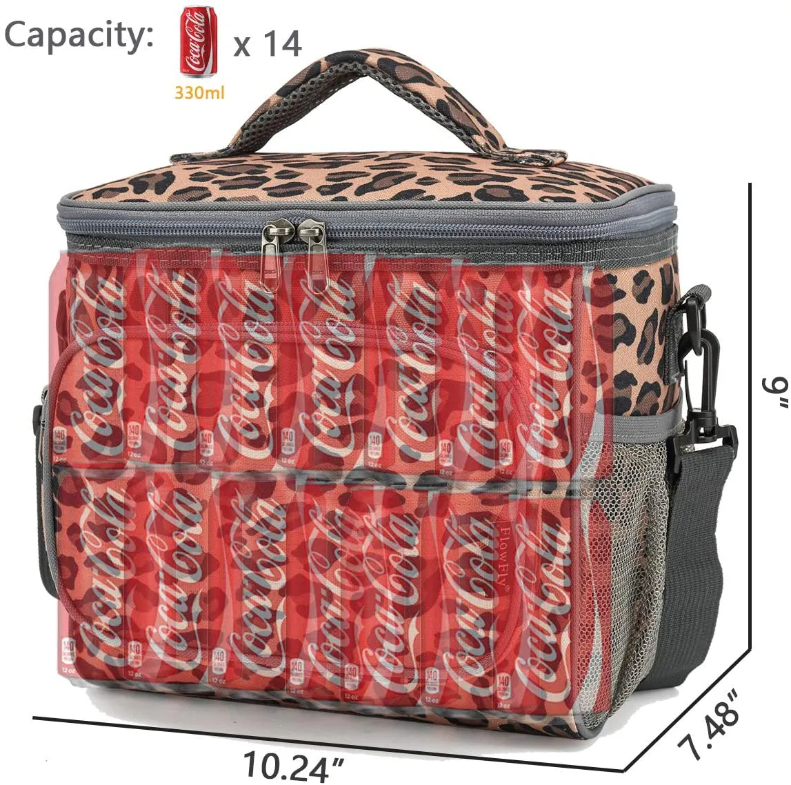 Rynx | Flowfly Insulated Reusable Lunch Bag Adult Large Lunch Box For Women And Men With Adjustable Shoulder Strap Front Zipper Pocket And Double Large Mesh Pockets On The Side, Heart