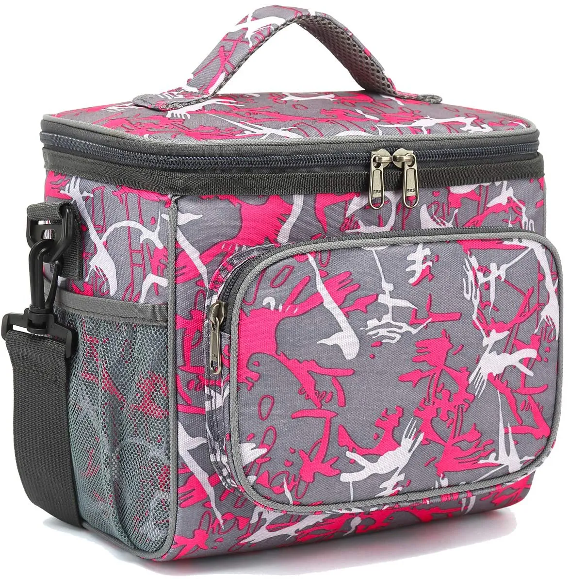 Rynx | Flowfly Insulated Reusable Lunch Box Adult Large Lunch Box For Women And Men With Adjustable Shoulder Strap Front Zipper Pocket And Double Large Mesh Pocket On The Side, Multi