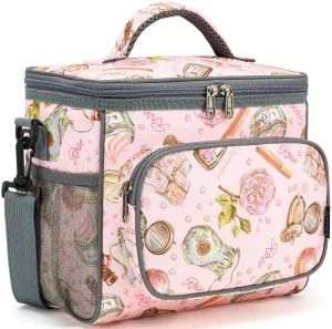 Rynx | Flowfly Insulated Reusable Lunch Box Adult Large Lunch Box For Women And Men With Adjustable Shoulder Strap Front Zipper Pocket And Double Large Mesh Pockets On The Side, Pink Rose