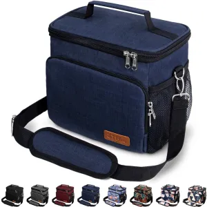 Rynx | Insulated Lunch Bag For Women/Men - Reusable Lunch Box For Office Work School Picnic Beach - Leakproof Cooler Tote Bag Freezable Lunch Bag With Adjustable Shoulder Strap For Kids/Adults - Navy Blue