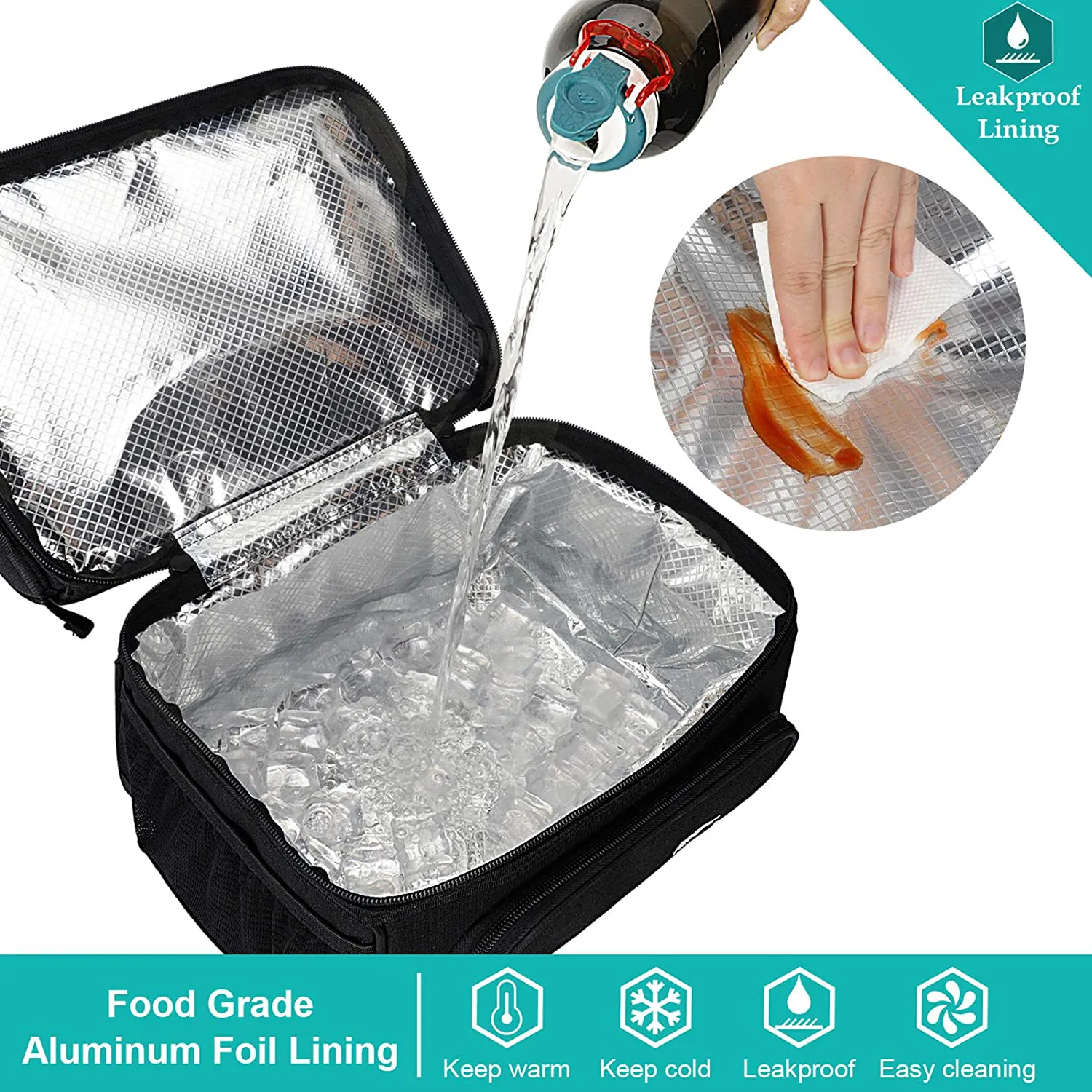 Rynx | Mier Dual Compartment Lunch Bag Tote with Shoulder Strap for Men and Women Insulated Leak-Proof Cooler Bag, Black