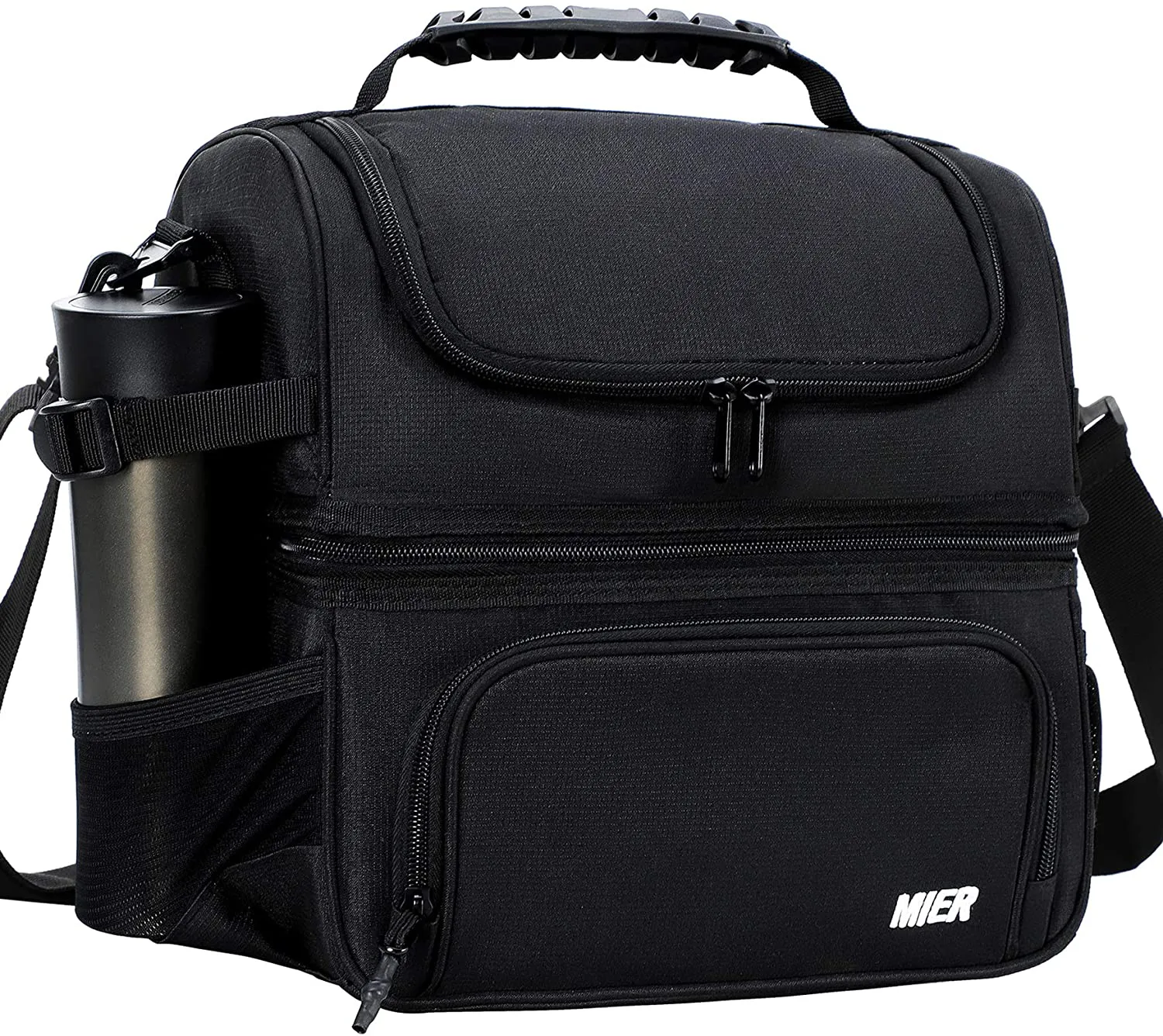 Rynx | Mier Dual Compartment Lunch Bag Tote with Shoulder Strap for Men and Women Insulated Leak-Proof Cooler Bag, Black