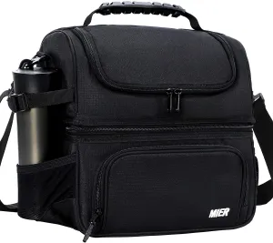 Rynx | Mier Dual Compartment Lunch Bag Tote with Shoulder Strap for Men and Women Insulated Leak-Proof Cooler Bag, Black