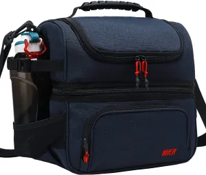 Rynx | Mier Dual Compartment Lunch Bag Tote with shoulder strap for men and women insulated leak-proof cooler bag, dark blue