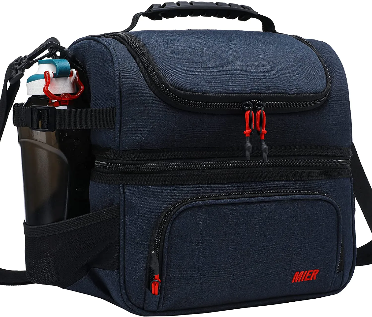Rynx | Mier Dual Compartment Lunch Bag Tote with shoulder strap for men and women insulated leak-proof cooler bag, dark blue