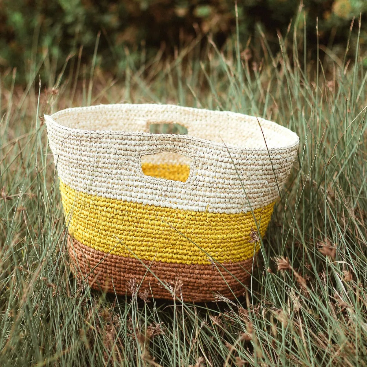 Sayan Raffia Handbag-Yellow/Beige