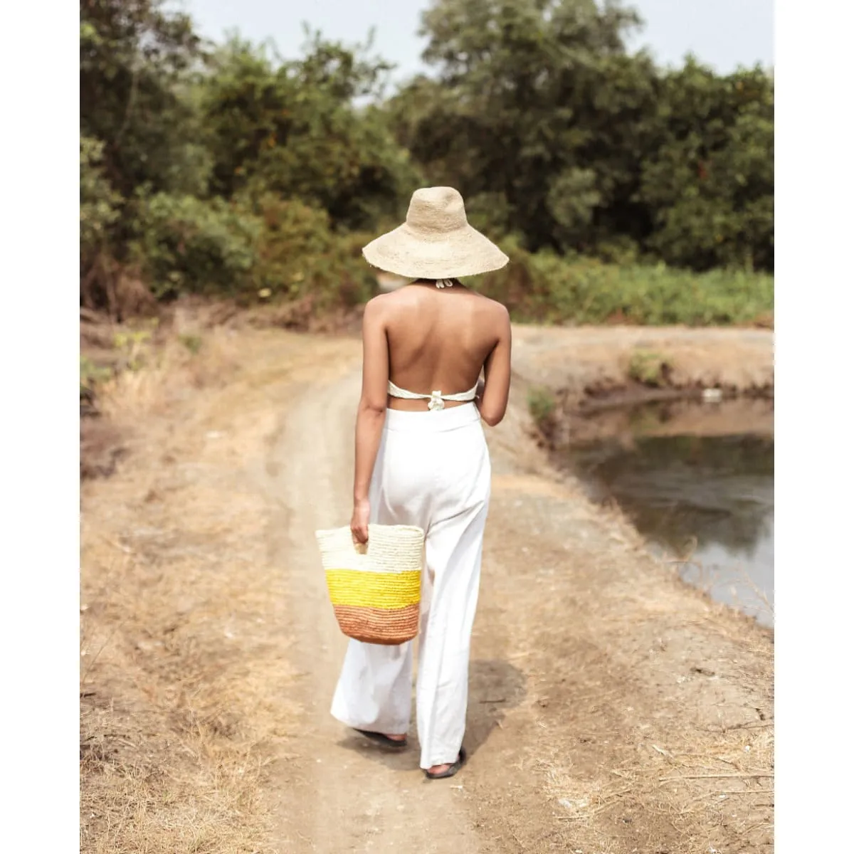 Sayan Raffia Handbag-Yellow/Beige