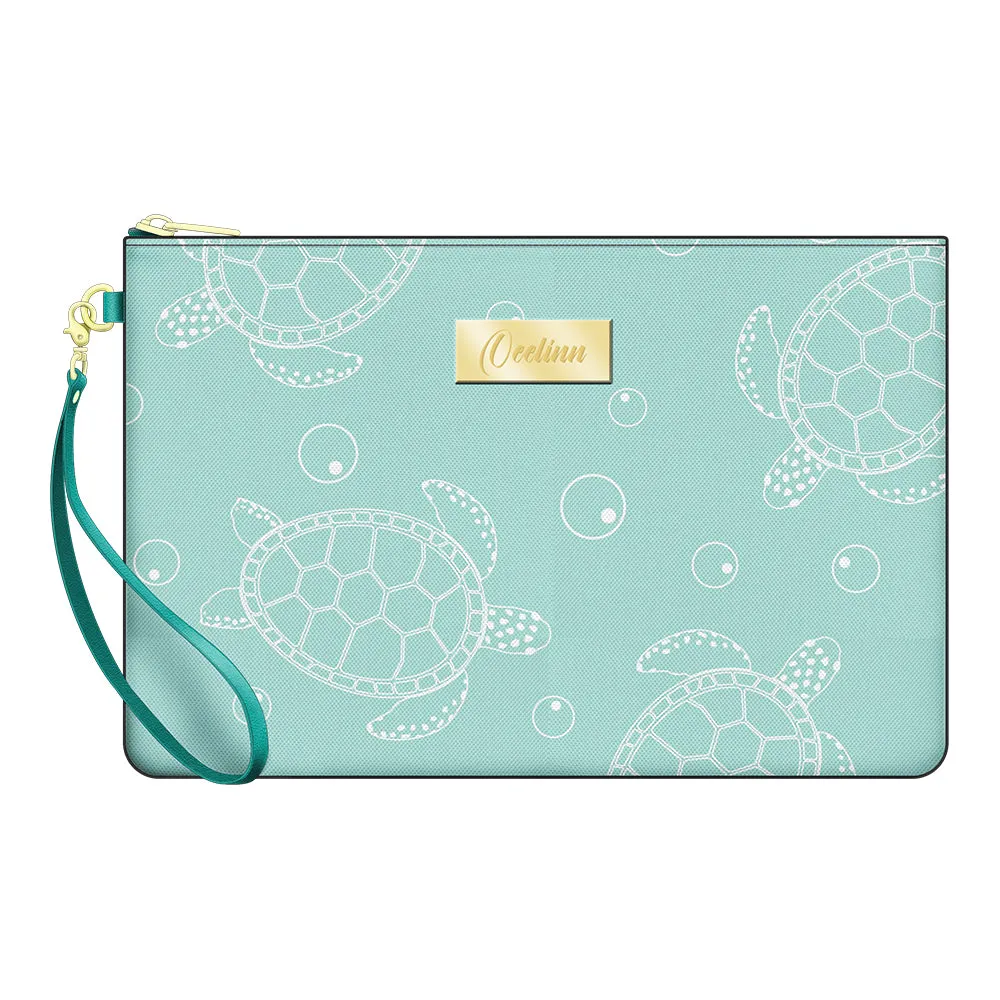 Sea Turtles Design Teal Zip Pouch with Removable Wrist Strap