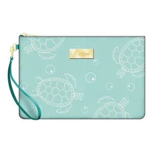 Sea Turtles Design Teal Zip Pouch with Removable Wrist Strap