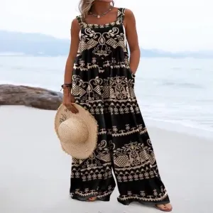 Semi Casual Large Patterned Dress with Square Neckline