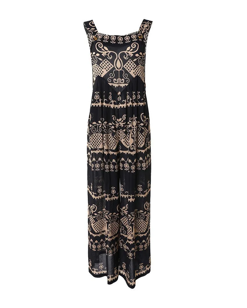 Semi Casual Large Patterned Dress with Square Neckline