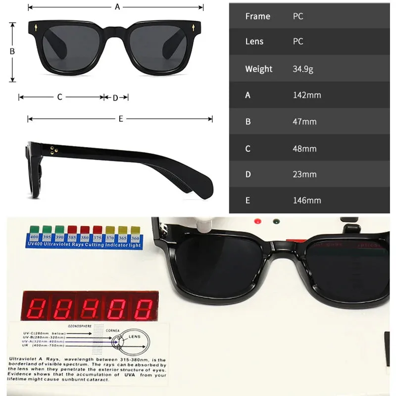 SHAUNA Retro Square Rivets Sunglasses