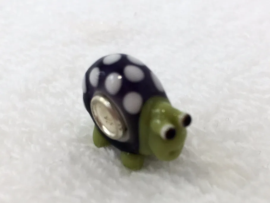 SNAIL - European Lampwork Glass SNAIL/SLUG Bead, Green & Purple