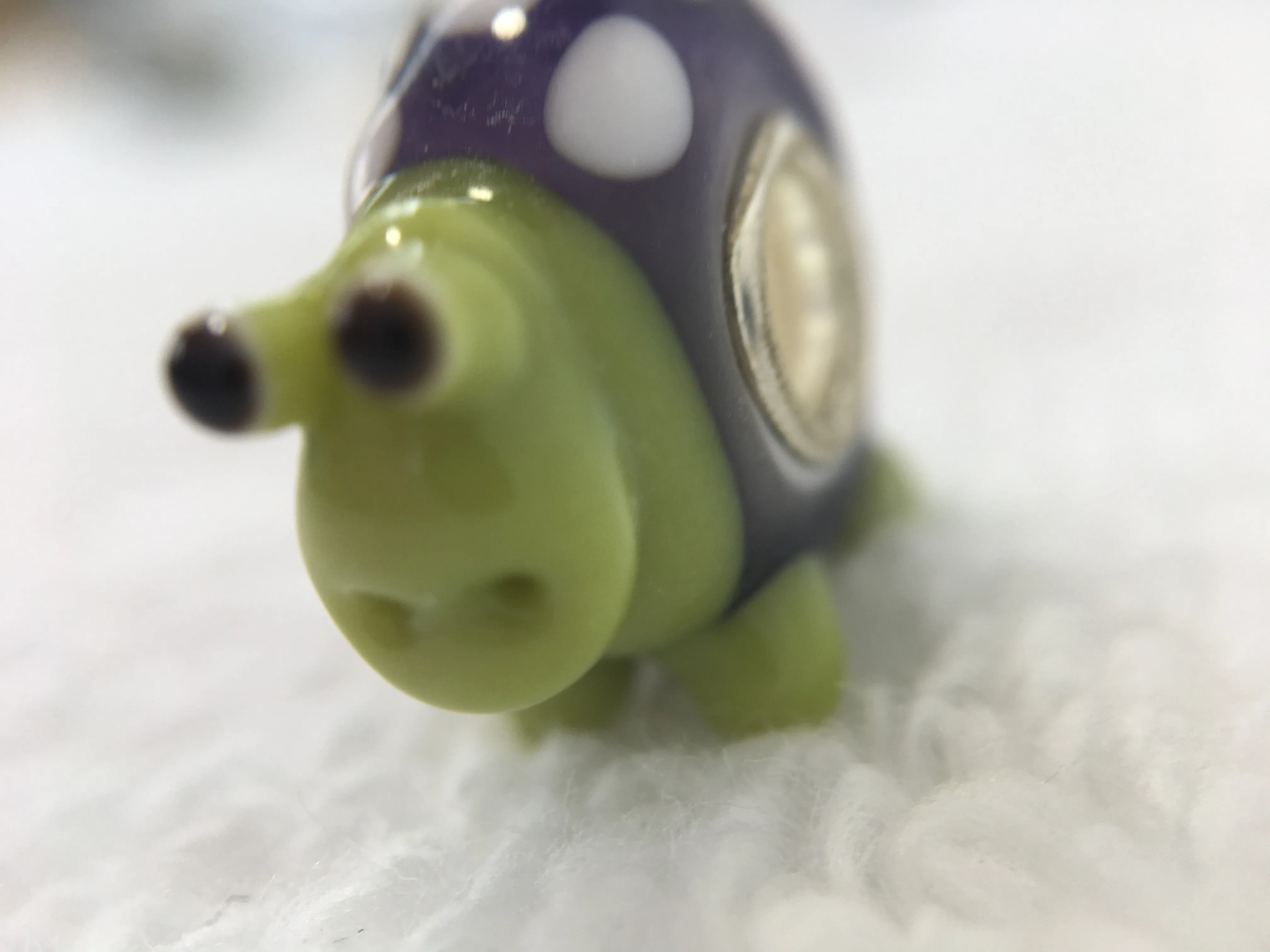 SNAIL - European Lampwork Glass SNAIL/SLUG Bead, Green & Purple