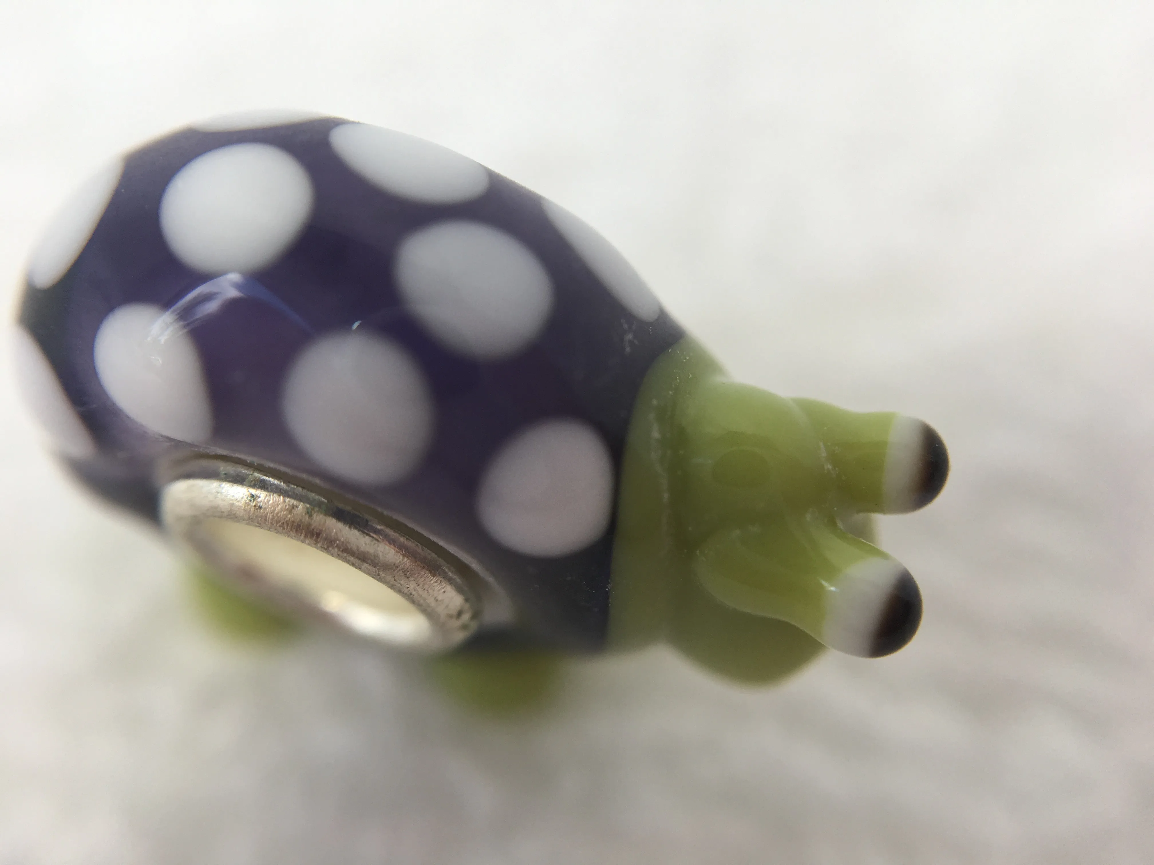 SNAIL - European Lampwork Glass SNAIL/SLUG Bead, Green & Purple