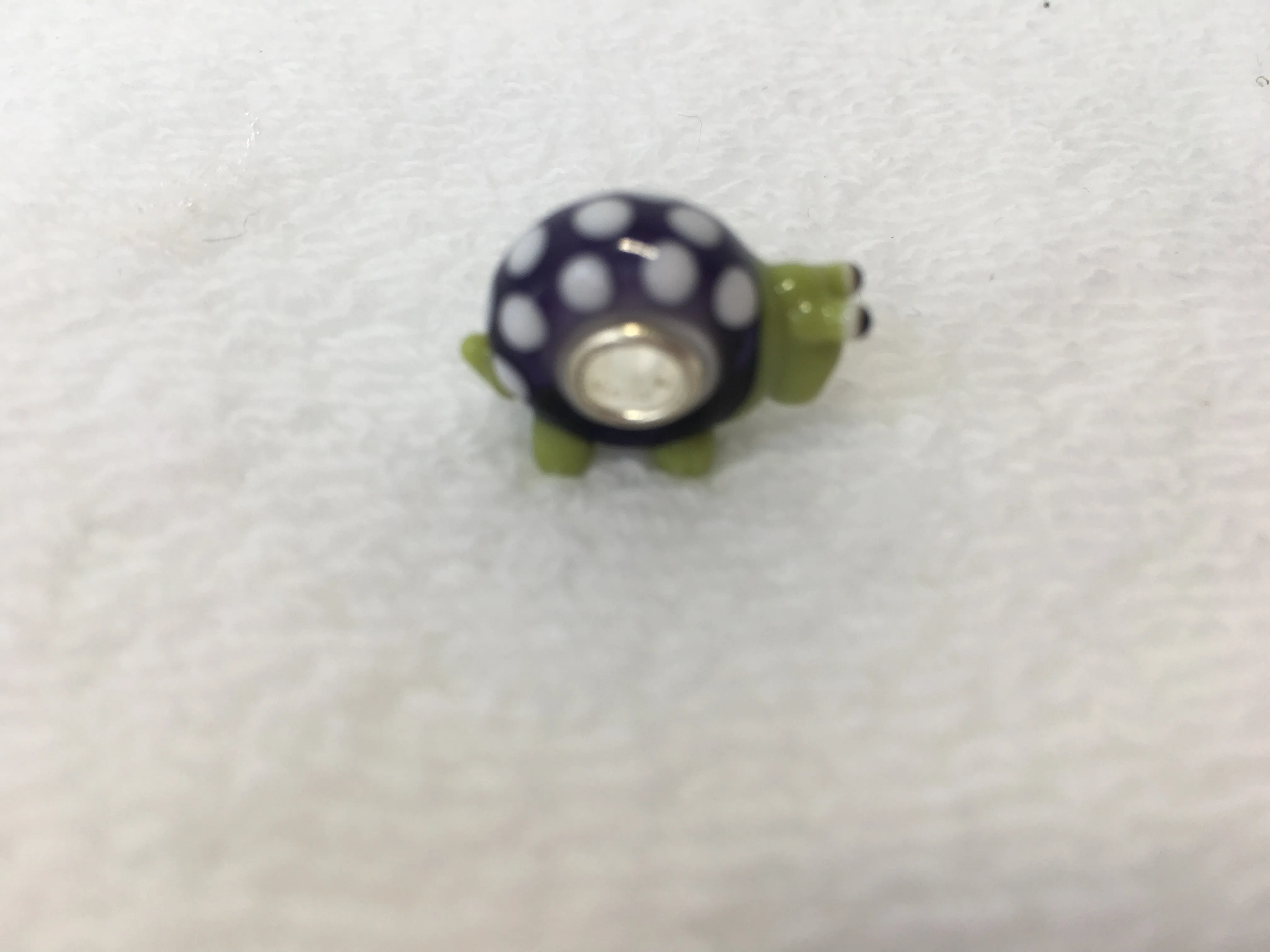 SNAIL - European Lampwork Glass SNAIL/SLUG Bead, Green & Purple