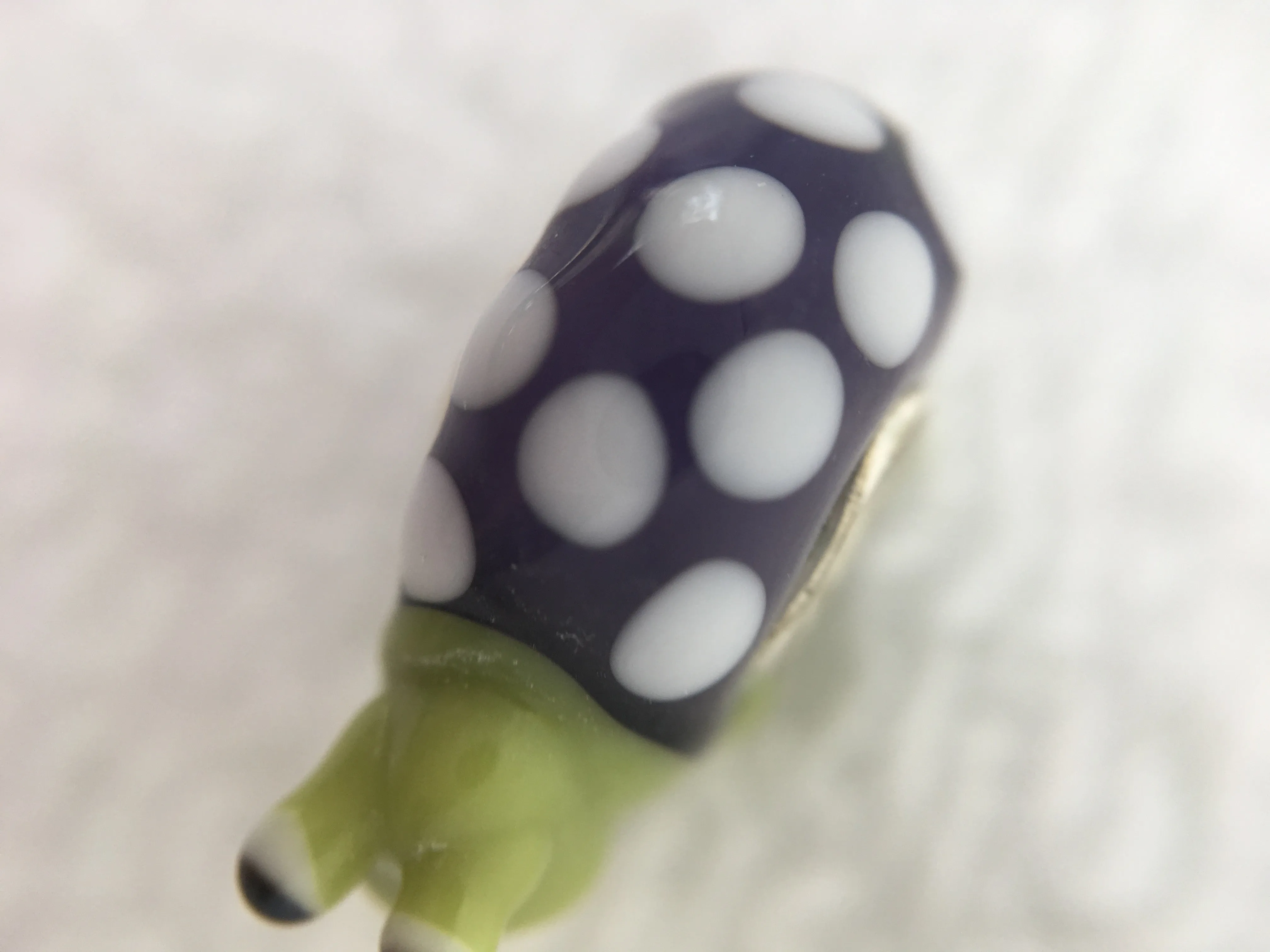 SNAIL - European Lampwork Glass SNAIL/SLUG Bead, Green & Purple