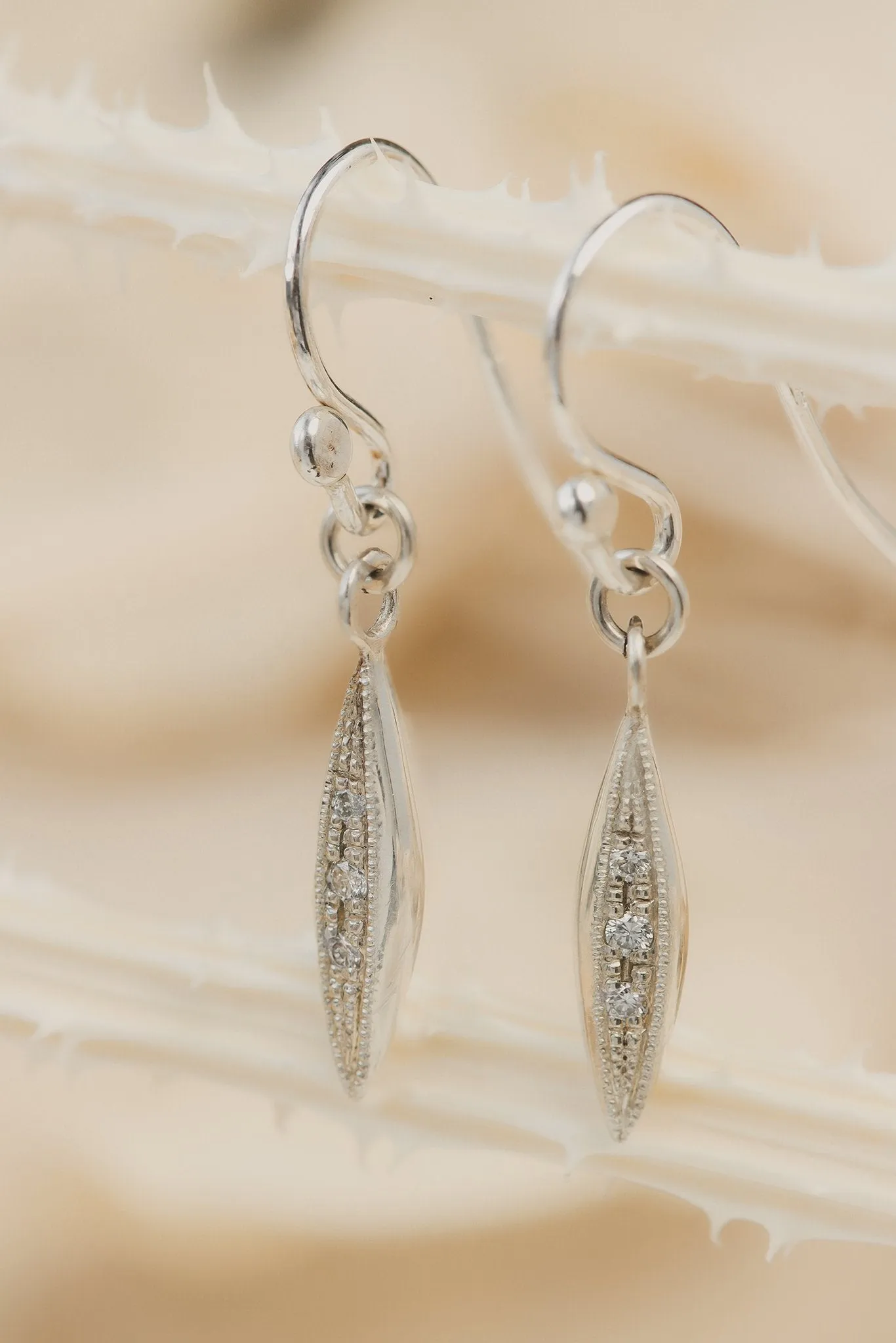 Sterling Silver Modern Triple Diamond Peak Drop Earrings