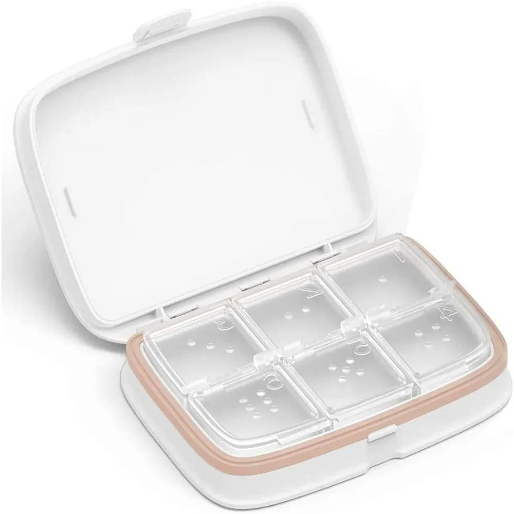 SUNFICON Daily Pill Box Organizer Container Portable Travel Medicine Pill Case Vitamin Arthritis Medication Storage Box for Purse Removable Adjustable Waterproof Dust Proof 6 Compartments White