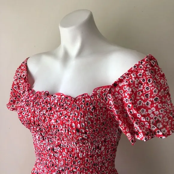 Tiare Hawaii Hendrix Red Floral Smocked Mini Dress NWT