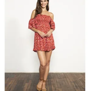 Tiare Hawaii Hendrix Red Floral Smocked Mini Dress NWT