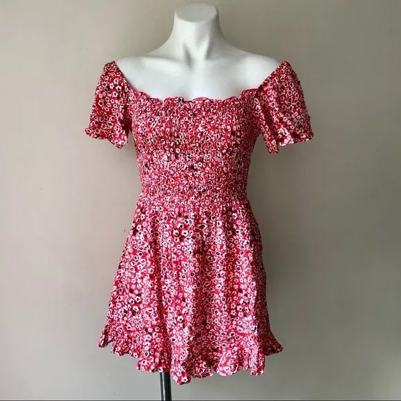 Tiare Hawaii Hendrix Red Floral Smocked Mini Dress NWT