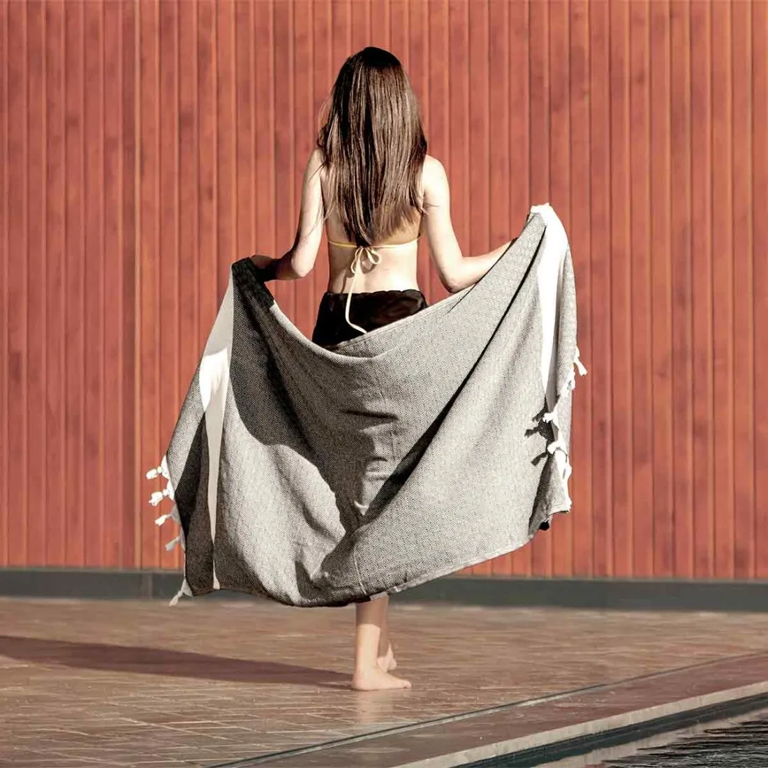 Turkish Beach Towel, Diamond Turkish Towels - Black