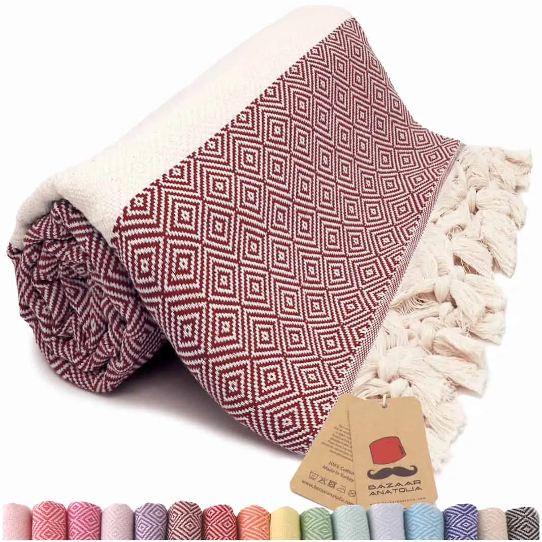 Turkish Beach Towel, Diamond Turkish Towels - Maroon