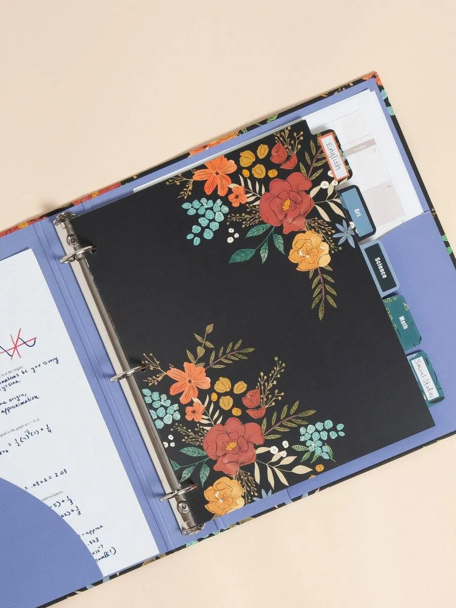 U Brands 1" Midnight Blossoms Binder w/5 Tab Dividers,Labels