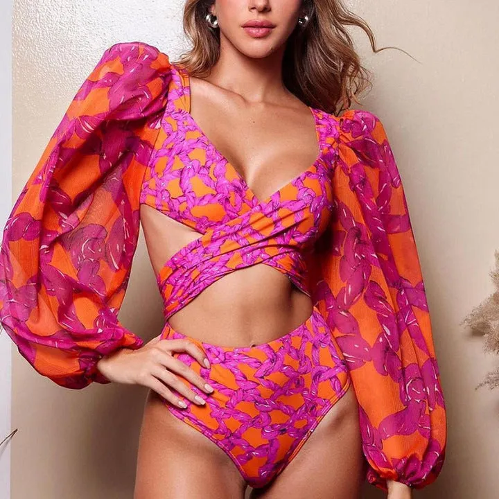 Vibrant Ruffle Bikini and Flowing Maxi Skirt Beach Set