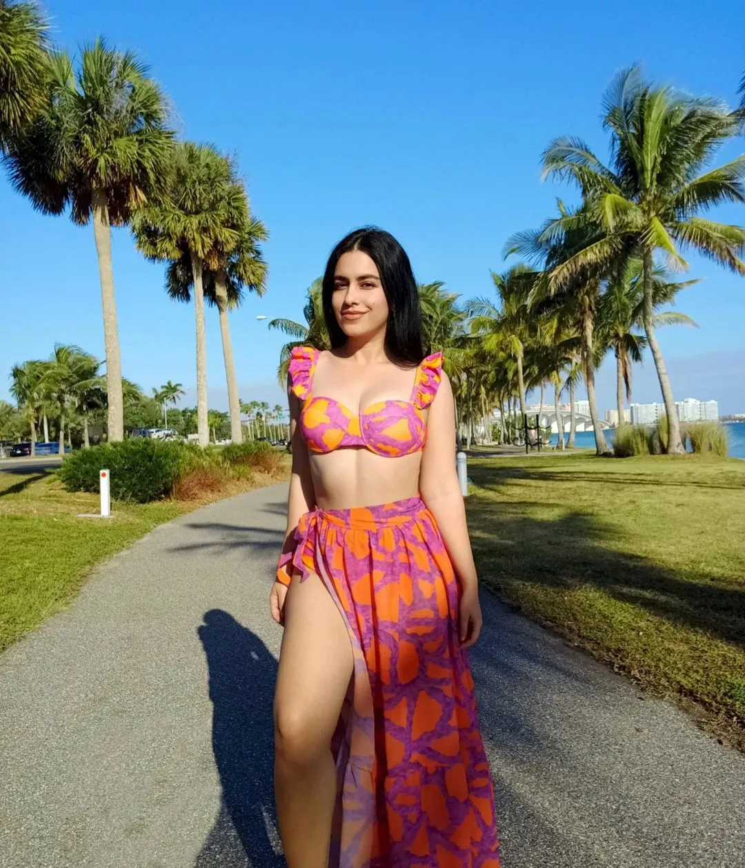 Vibrant Ruffle Bikini and Flowing Maxi Skirt Beach Set