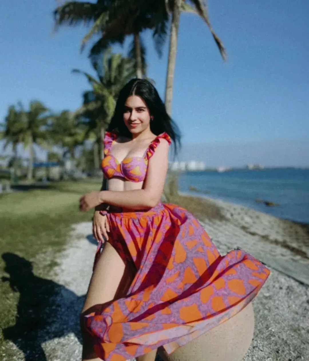 Vibrant Ruffle Bikini and Flowing Maxi Skirt Beach Set