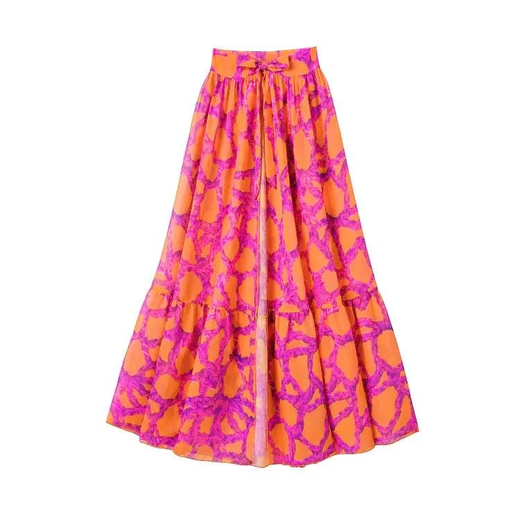 Vibrant Ruffle Bikini and Flowing Maxi Skirt Beach Set