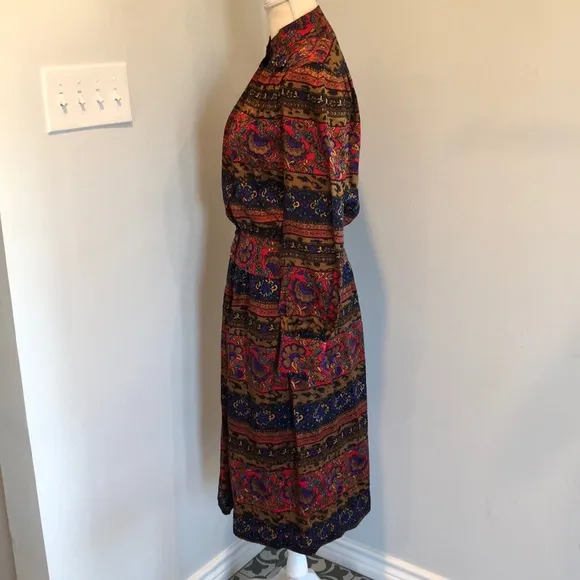 Vintage 100% silk patterned skirt and blouse