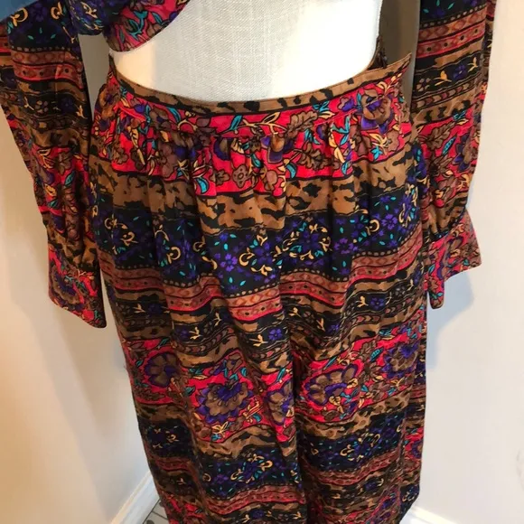 Vintage 100% silk patterned skirt and blouse