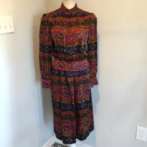Vintage 100% silk patterned skirt and blouse