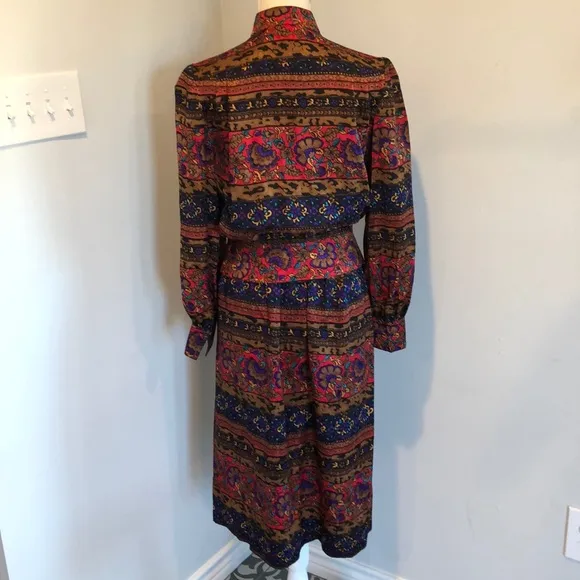 Vintage 100% silk patterned skirt and blouse
