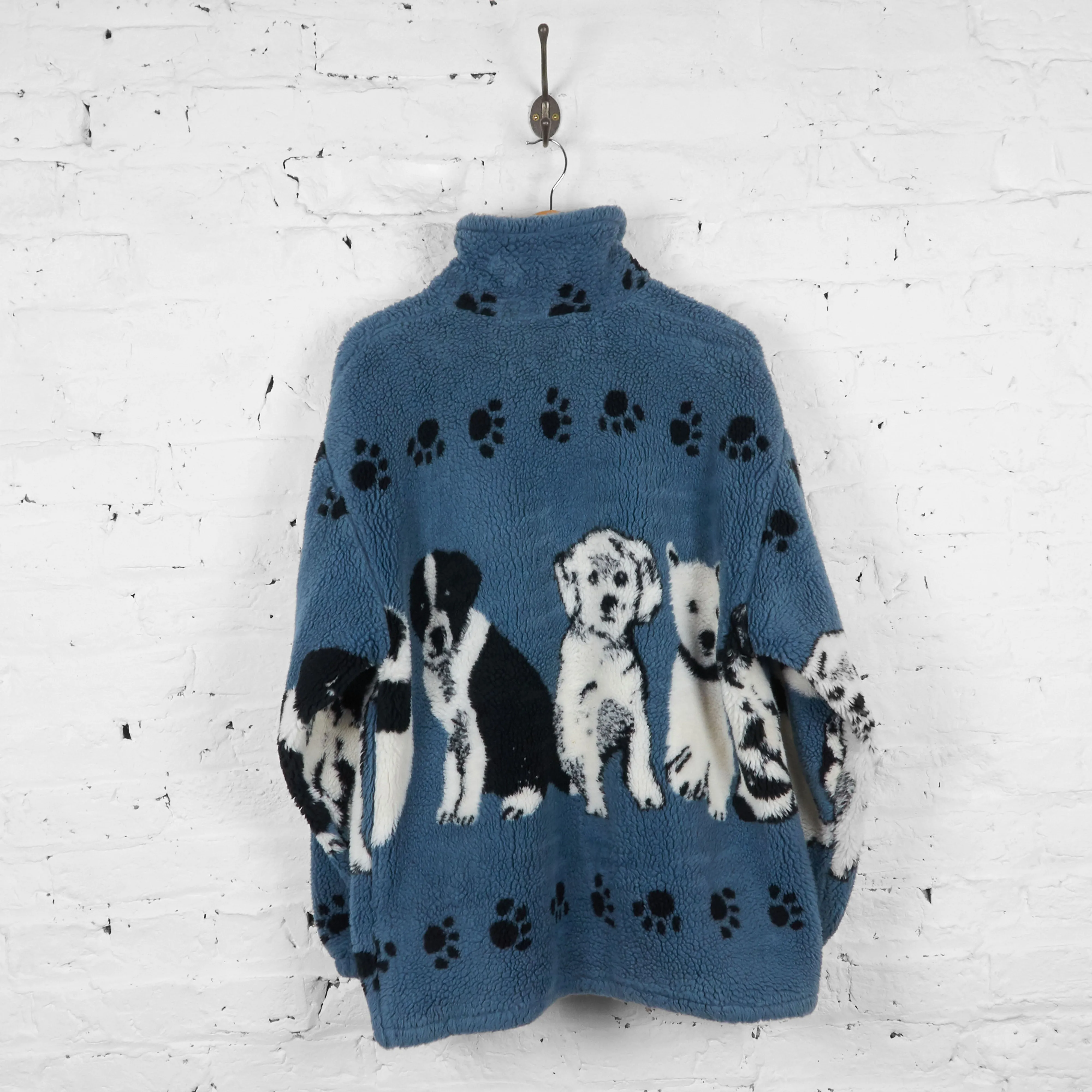 Vintage Dog Patterned Fleece - Blue - XL