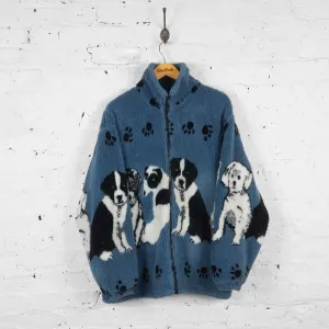 Vintage Dog Patterned Fleece - Blue - XL