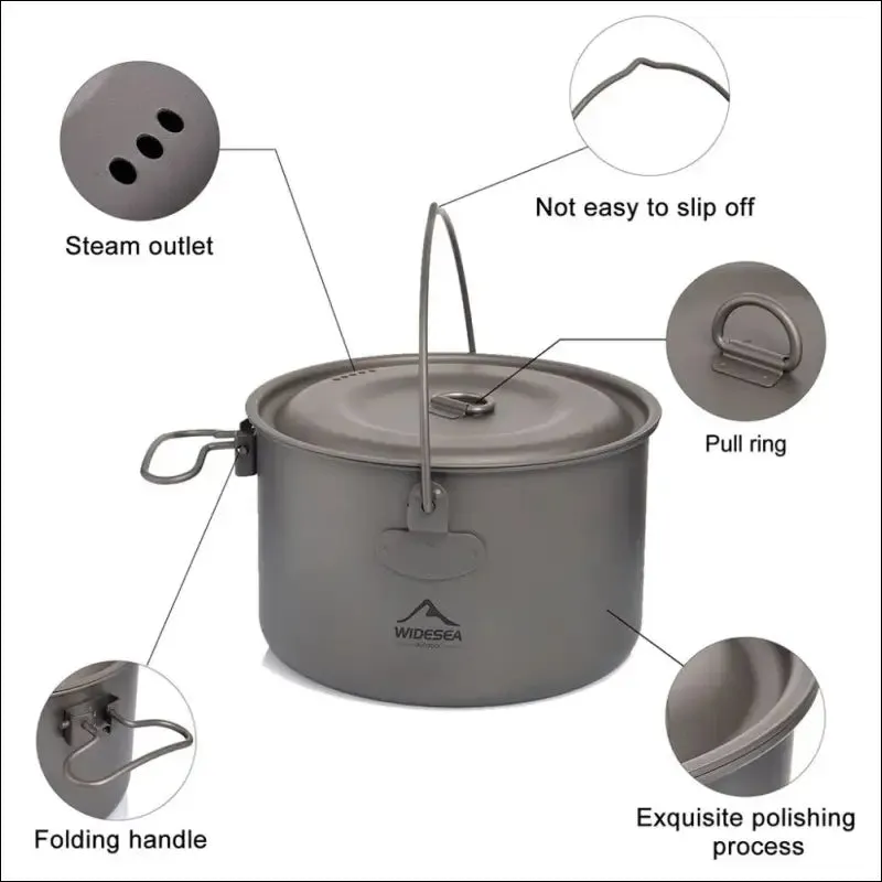 Widesea titanium cookware set - outdoor cooking pot & frying pan picnic kitchen for camping,