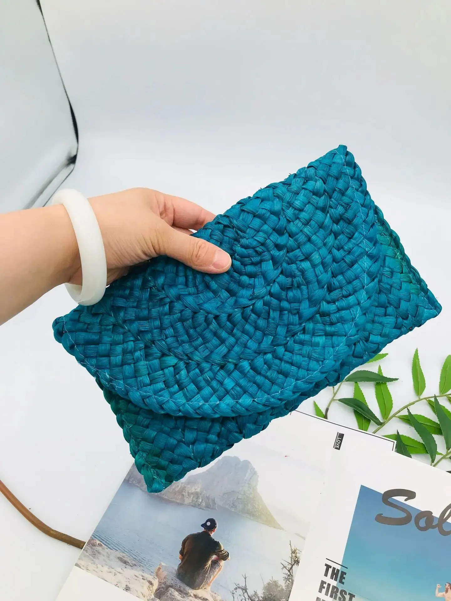 Women Flap Envelope Bags Fashion Summer Beach Bag Handmade Wallet Straw Knitted Handbag Lady Coin Phone Long Purse Clutches